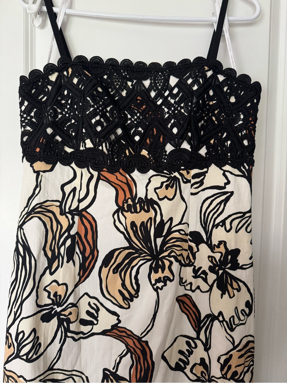 Lilly Pultizer Black Crochet-Trim Floral Maxi Dress - White with Brown Accents - Picture 2 of 7
